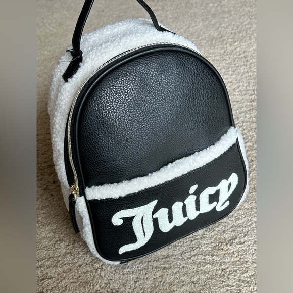 Juicy Couture Flashback Black and White Faux Leather Sherpa Backpack - Picture 1 of 3